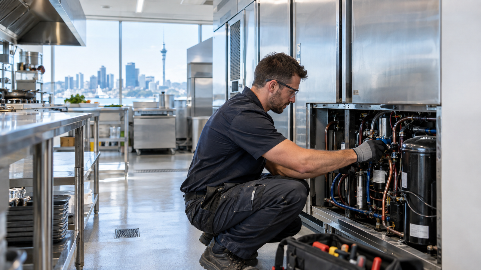 Heat Wave Solutions technician working on heating and cooling equipment
