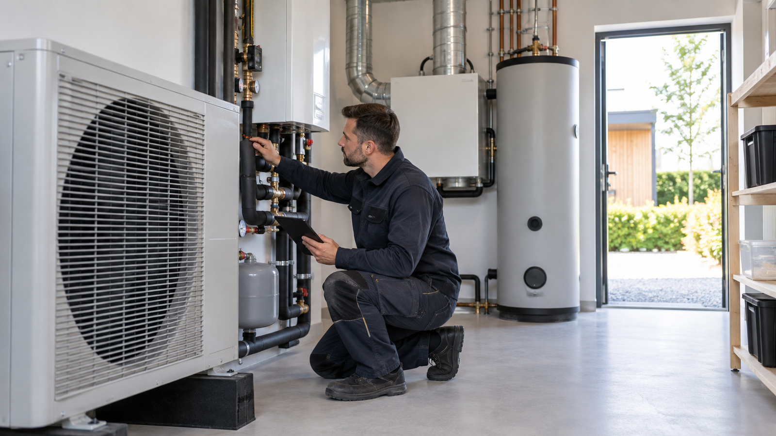 Technician working on a heating system